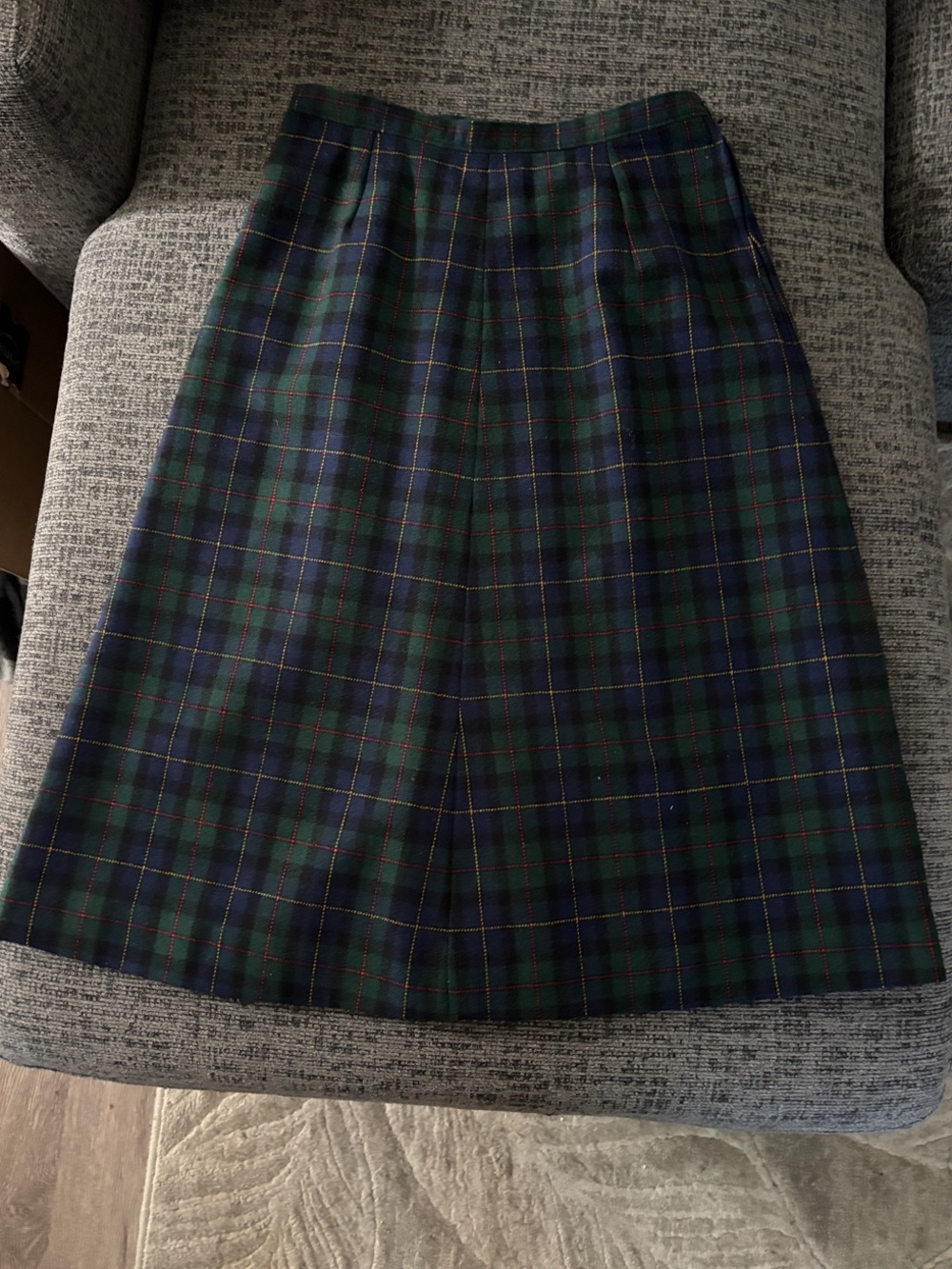 Vintage Pendleton 100% Wool Green and Navy Plaid Midi Skirt